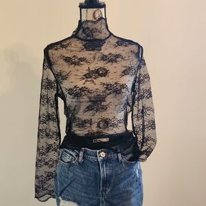 THE LIMITED (NEW) Black Lace Sheer Top